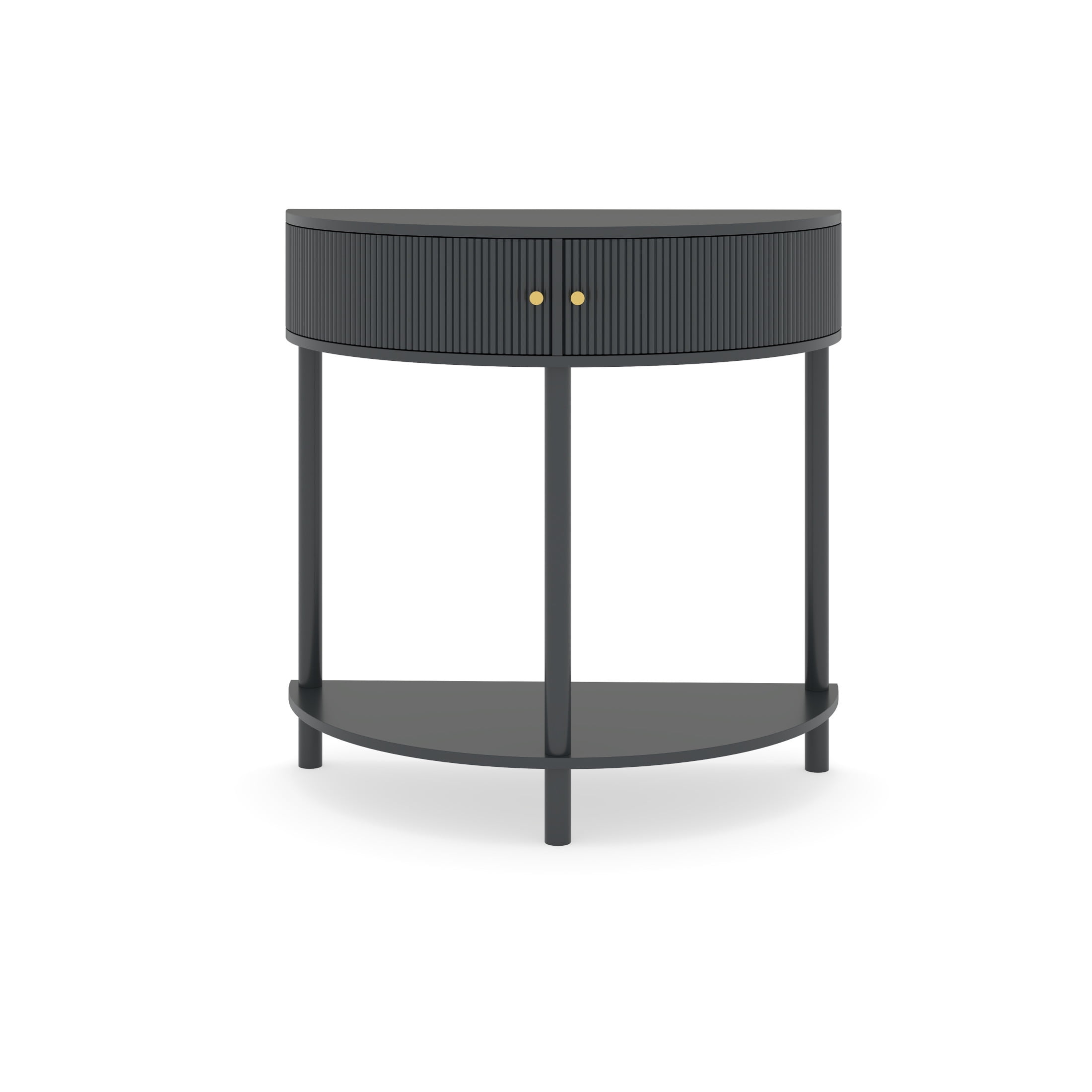 Noble House Rhett Wave-Pattern Demi-Lune Console Table, Half Moon Entryway Table with Drawers and Shelf, Dark Gray