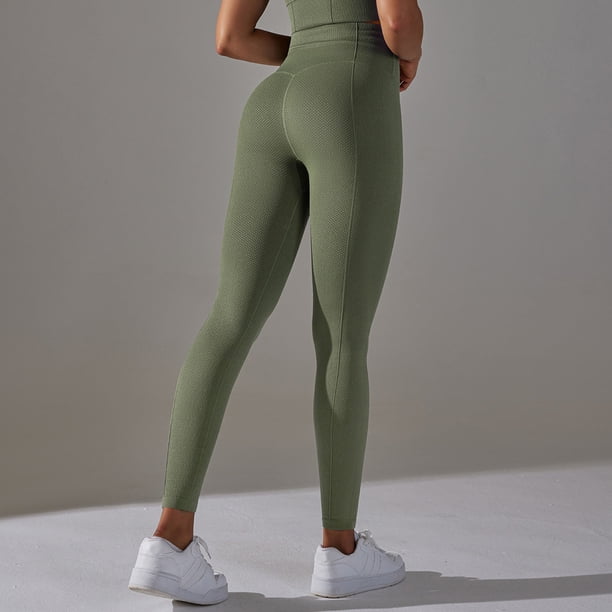 MKLEKYY Vestido deportivo para mujer, pantalones de yoga ajustados de punto sin costuras color melocotón para mujer, cintura alta, para correr y fitness
