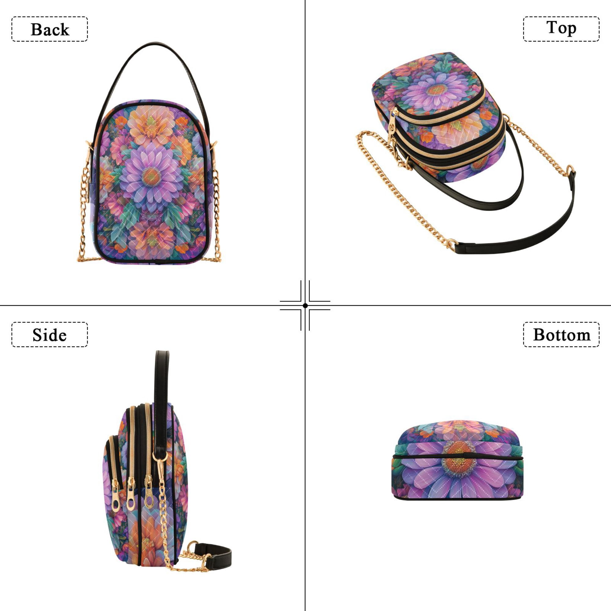 FORMRS Crossbody Bag for Women Quilted Travel Shoulder Cell Phone Purse with Chain Strap Handbag, Light Purple Flowers