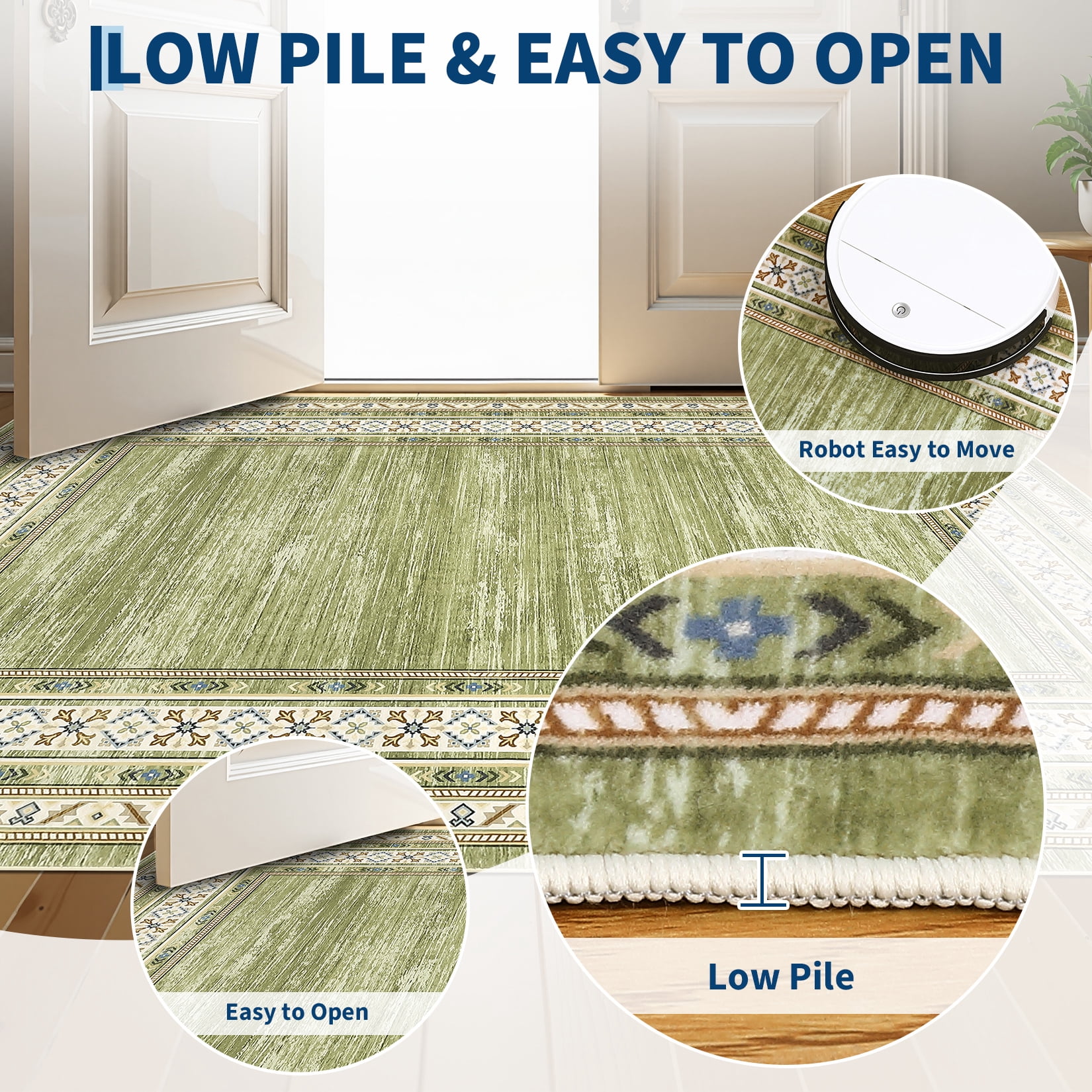 Garvee 5'x7' Area Rug Modern Bordered Rug Floral Rug Washable Rugs Soft Foldable Accent Rugs for Living Room Bedroom, Green