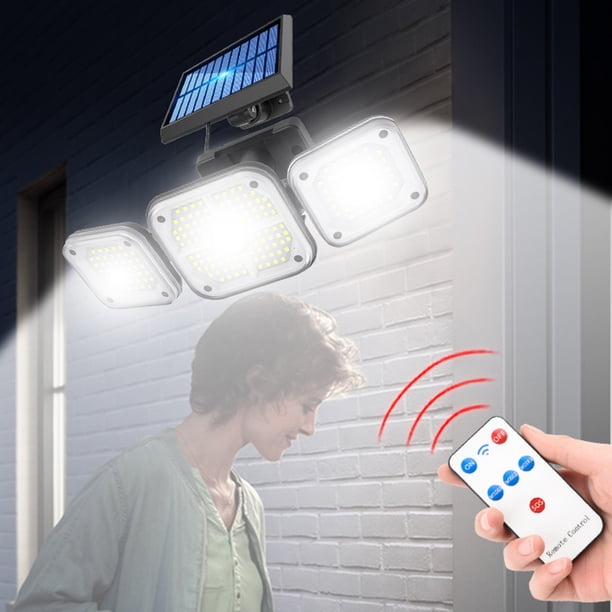 Lámpara Sensor de movimiento de luz solar LED de 3 cabezales de patio de jardín de tierra de pared dividida de 3 engranajes Ndcxsfigh Para estrenar