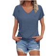 thumbnail image 2 of Summer Saving Womens Tops, Xunlbb Women's Fashion Solid Color Slit Raglan Sleeve Short Sleeve Blouse V-Neck T-Shirt Tops(Navy,L), 2 of 7