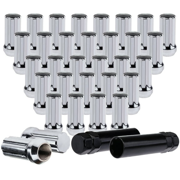 CCIYU Set of 32 Silver 7 Spline Chrome Wheel lug Nuts   2 Keys for Dodge for Ram 2500/for Dodge for Ram 2500 for Ford E-250/E-250 Econoline/E-350 Econoline/F-250/F-350 9/16" Drive Close End 2" Tall