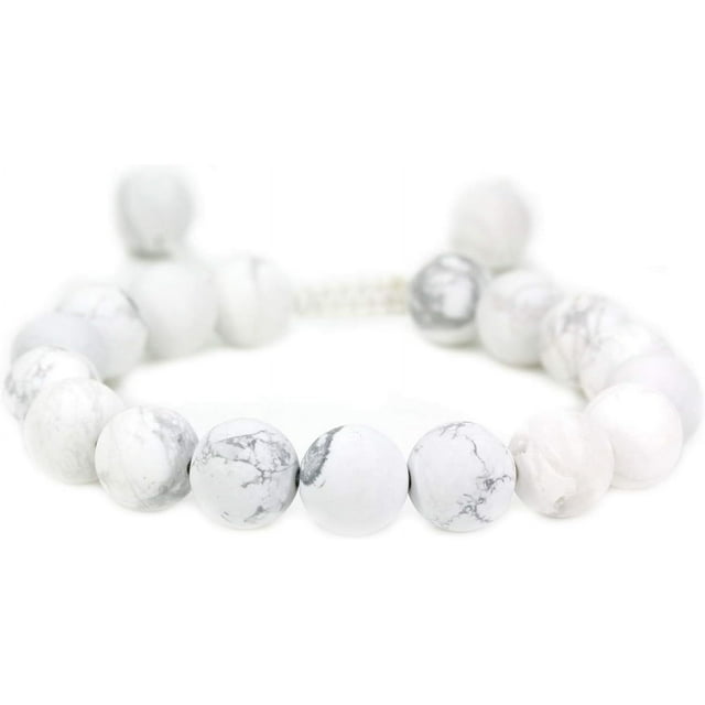Angelstones Bracelets en Macramé Tressé Ajustable 10mm Blanc Mat Howlite Perles Rondes Chakra Reiki 7-9 Pouces Unisexe