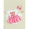 thumbnail image 3 of Suealasg 2Pcs Baby Girl Valentine's Day Outfits 3M 6M 12M 18M Infant Long Sleeve Heart Letter Print Romper Dress Headband Set Spring Valentine-themed Clothing for Newborn Girl, 3 of 9