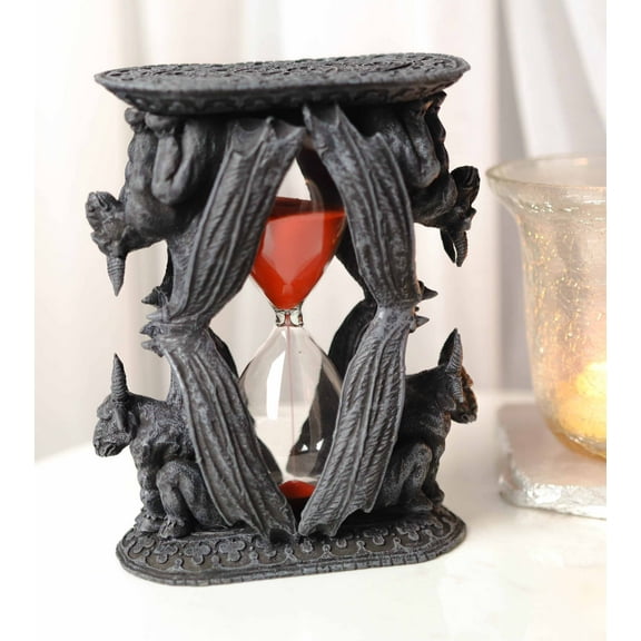 Gothic Guardian Winged Ram Gargoyles Celtic Clover Pillar Sand Timer Figurine