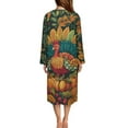 thumbnail image 3 of FKELYI Women Zip Up Robe Nightgowns Comfy House Coats Full Length Sleepwear House Dress Thanksgiving Turkey Pumpkin Leaf Print Long Sleeve Bathrobe with 2 Pockets, 3XL, 3 of 6