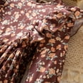 thumbnail image 7 of FAOWME Big Girls Dresses Long Sleeve Round Neck Floral Print Elegant Fashion Dress For Autumn Winter Holiday Party Brown 5-6 Years, 7 of 7