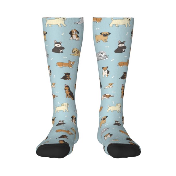 Fotbe Cartoon Doodle Puppy Calcetas Divertidas Estampadas para Hombre y Mujer, Calcetas de Algodón hasta la Rodilla para Caminar, Correr, Enfermería y Embarazo