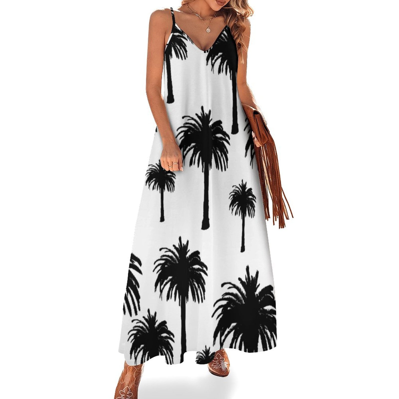white christmas dresses Palm Tree Island Halter Maxi Dress Pink main image 1
