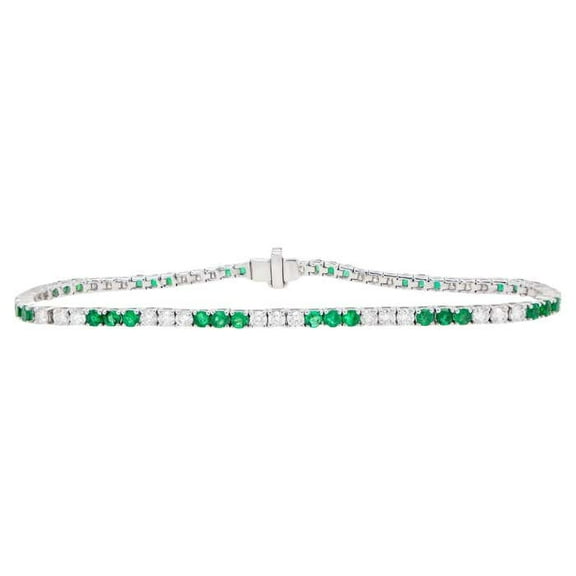 Lakshay enterprise Emeralds and simulated Diamonds Tennis Bracelet Round Cut 3.65 Carats 18K White Gold Plated over sterling silver
