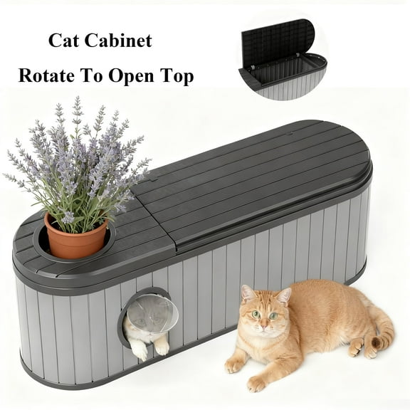 Decksplore Cat Litter Box Furniture (63.1"x17.8"x17.1"), HDPE Cat Cabinet with Odor Control Vented, Hidden Cat Litter Furniture for Bedroom (Gray)