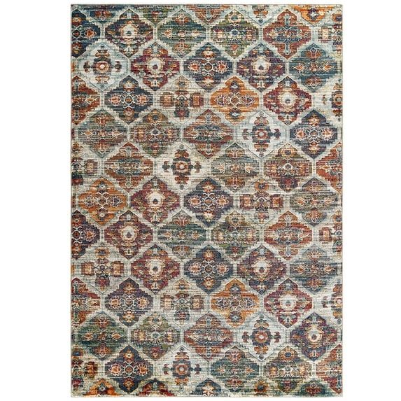 Modern Contemporary Urban Living Lounge Room Area Rug Runner Floor Carpet, Distressed Vintage Style, Fabric, Multi Colorful