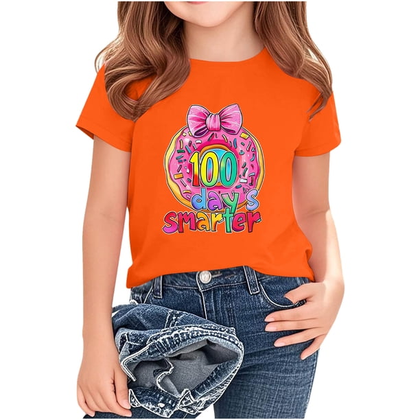 Blusas y camisas de manga corta con cuello redondo, moda de verano y primavera, para niños, cuello redondo, manga corta, temporada escolar, camiseta estampada, blusa de poliéster para niños