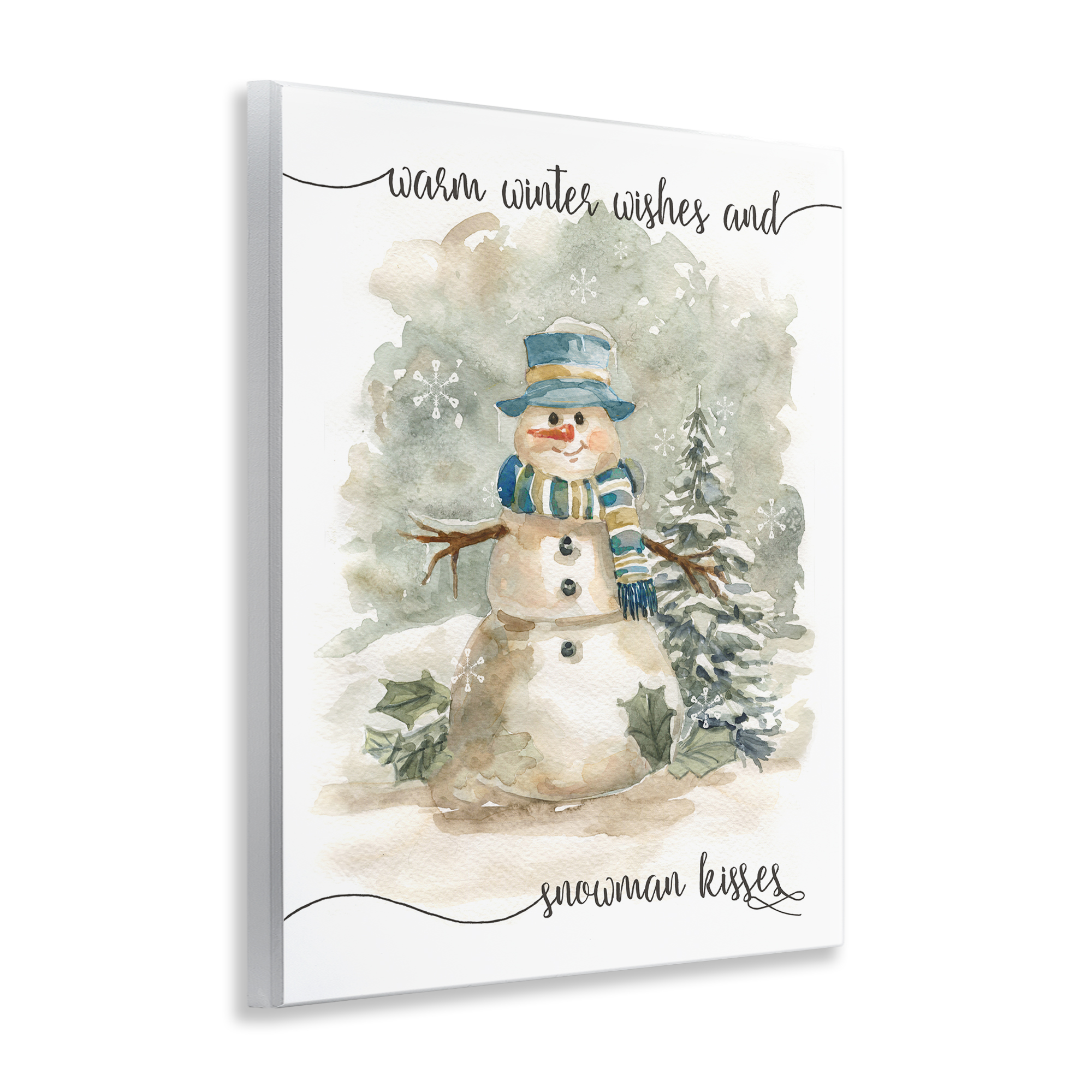 Stupell Industries Snowman Kisses Phrase Holiday Painting Unframed Art Prints Wall Art, 11 x 14