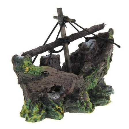 Walbest Fish Tank Decoration - Aquarium Accessories,Shipwreck Decor,Resin Material Sunken Ship Decorations for Fish Favors, multi,4.9"x2.5"x3.7"