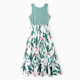 thumbnail image 5 of PatPat Family Matching Plant Print Panel Ruffle Hem Tank Dresses and Short-sleeve T-shirts Sets, Light Green, Mom S, 5 of 6