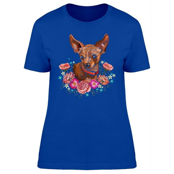 Chihuahua With Collar & Flowers T-Shirt Women -Image by Shutterstock, Female x-Large