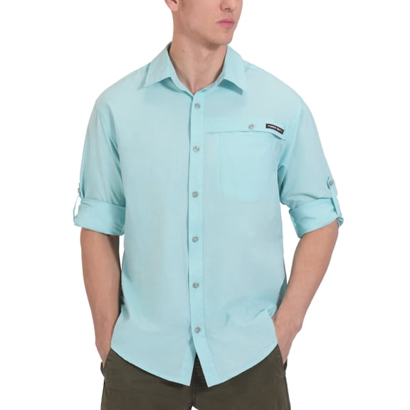 Men's UPF 50 UV Protection Shirt, Breathable Long Sleeve Fishing Hiking Shirt, Air-Holes Tech Light Blue Heather 2XL