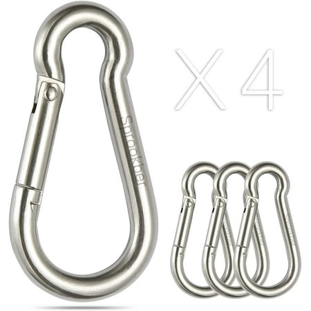 

sprookber Stainless Steel Carabiner Spring Snap Hook - 304 Stainless Steel Heavy Duty Clips Set of 4