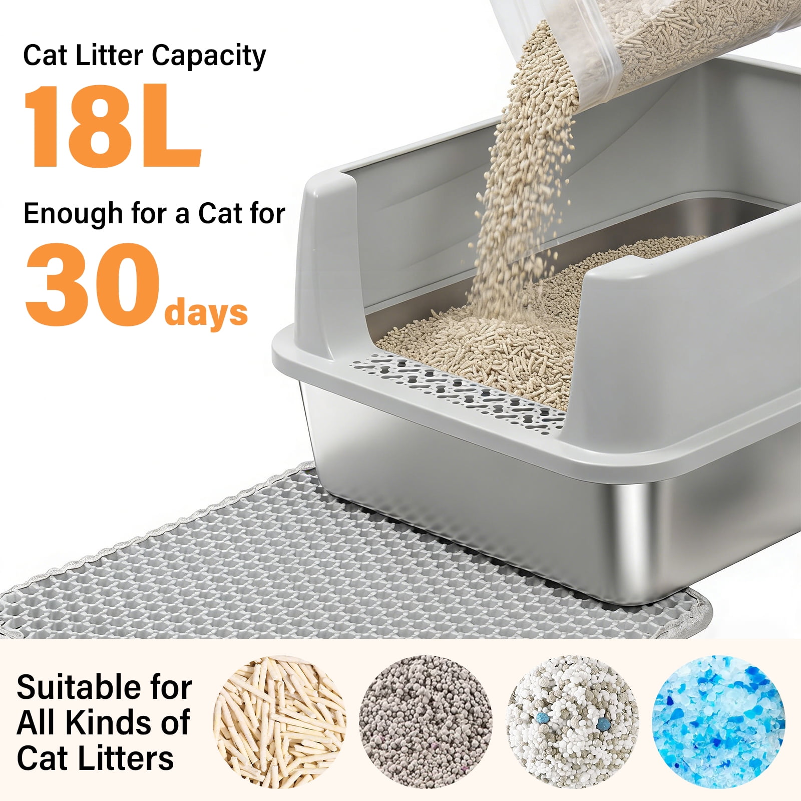 NYUTU Medium Stainless Steel Litter Box with Lid  - M Metal Cat Litter Box Cat Litterbox  Pet Toilet Supplies for Cat or Kitty/Kitten，No Stick Easy Clean-No Smell