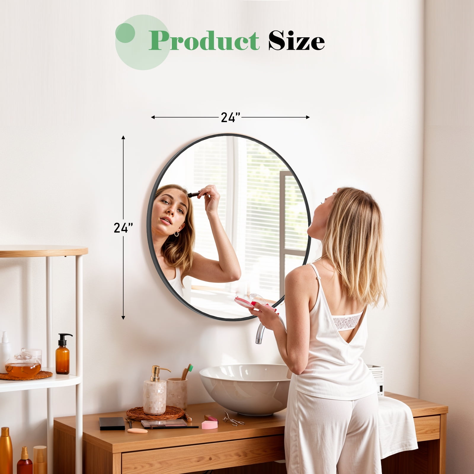 Round Wall Mirror 20-Inch Circle Mirror for Bathroom Bedroom Living Room,Black