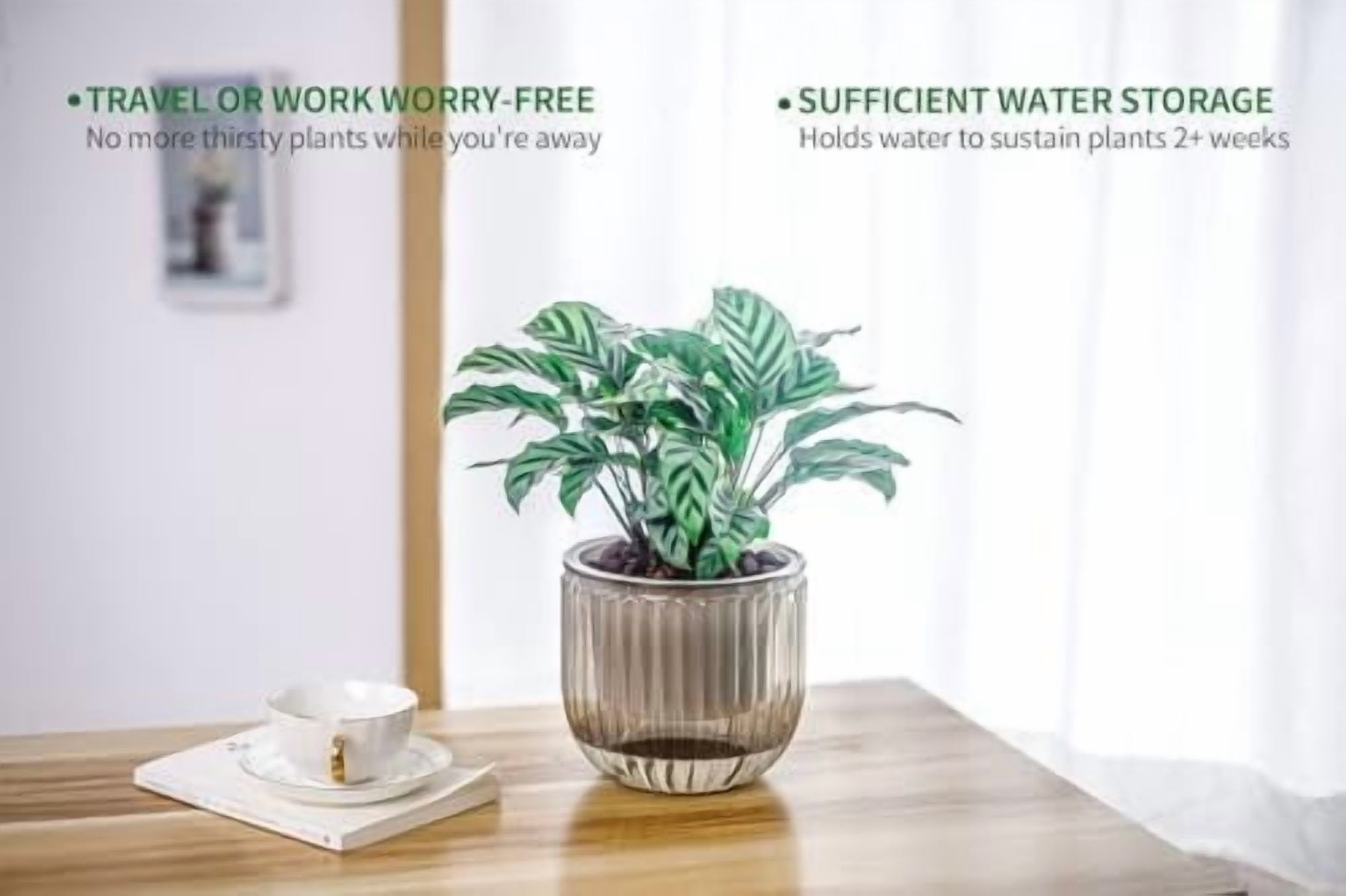 2 Pack Self Watering Hanging Planters Indoor Flower Pots, 6.5 Inch Outdoor Hanging Plant Pot Basket, Plant Hanger with 3Hooks Drainage Holes for Garden Home (Gray)