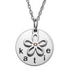 Personalized Girl's Sterling Silver or Gold over Sterling Name Disc with Birthstone Flower Charm Necklace