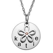 Personalized Girl's Sterling Silver or Gold over Sterling Name Disc with Birthstone Flower Charm Necklace