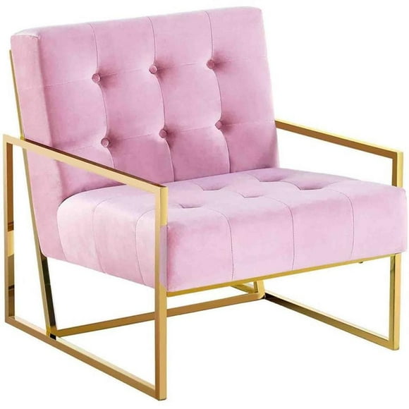 Best Master Furniture Beethoven 31.5" Velvet Accent Chair in Pink/Gold Plated
