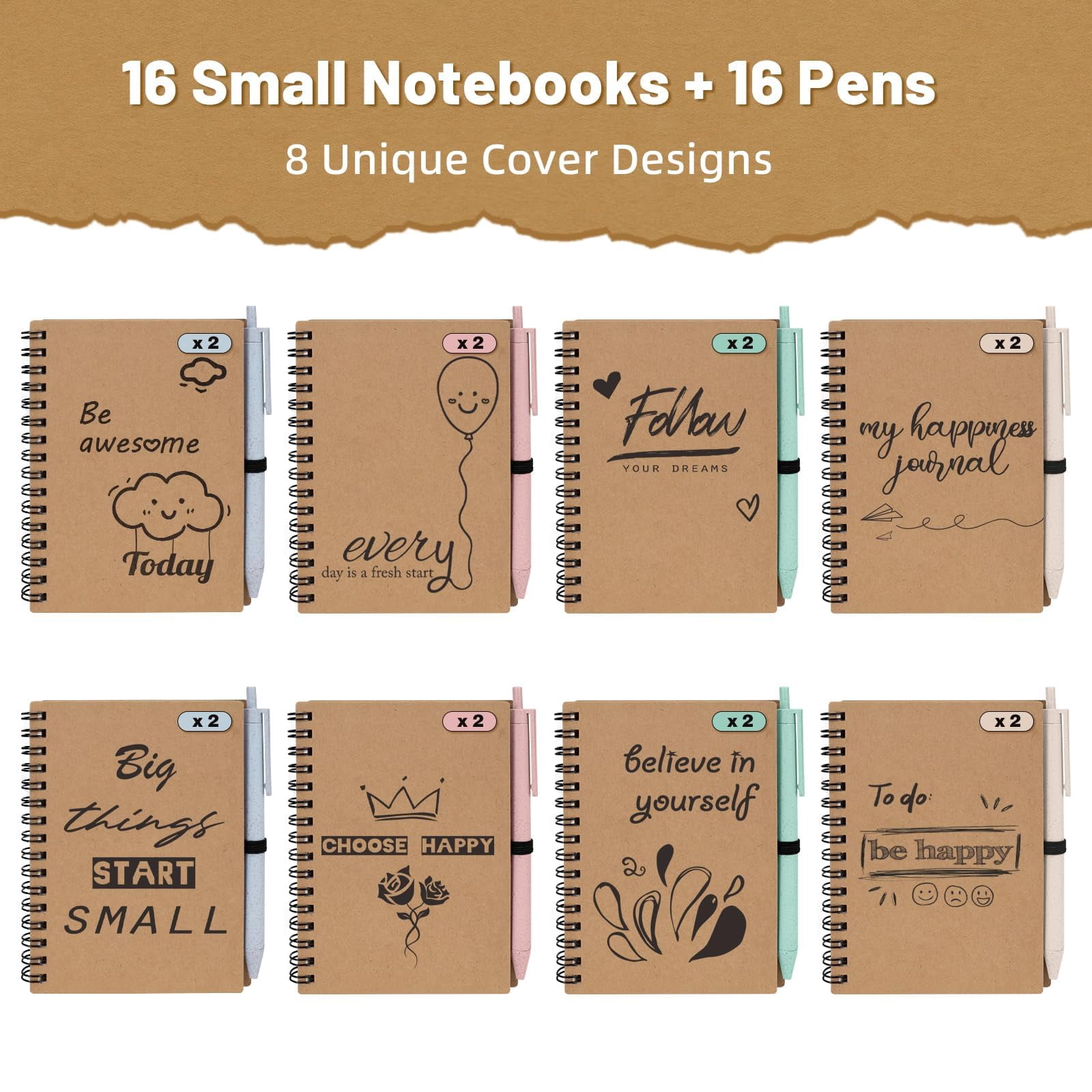 16 Set Inspirational Journals Bulk  4"x5.5" Small Spiral Notebooks With Pens Motivational Office School Supplies Gifts For Coworkers Employees Students