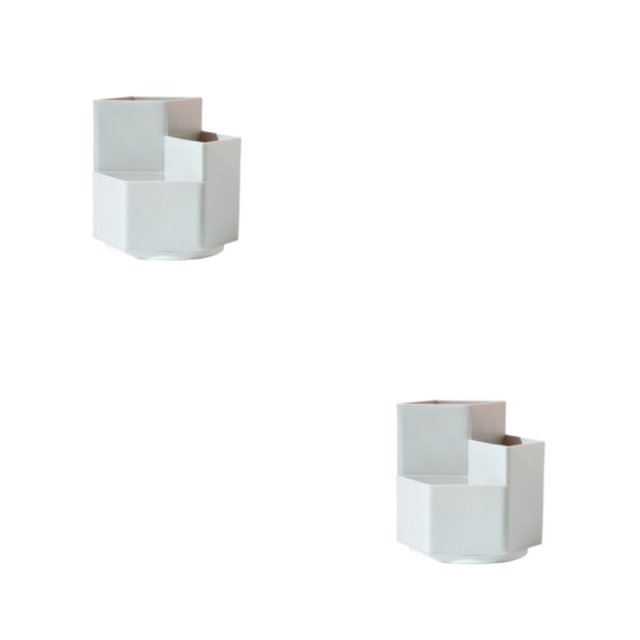 Bearachild Portalápices giratorio con 3 ranuras, caja de almacenamiento de lápices, organizador de maquillaje de escritorio de plástico, gran Gris/Sin pegatina 2piezas