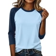 thumbnail image 5 of Tops for Women 3/4 Sleeve Women's Color Block Tops Casual Dressy Crew Neck Shirts Blouses Trendy Fall Loose Fit Outfits,M, 5 of 7