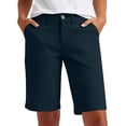 thumbnail image 3 of VBVC Women's High Waisted Bermuda Shorts , Knee Length Chino Hiking Shorts For Women , Ladies' Button Waist Patch Pocket Pants,Navy,S-3XL, 3 of 9