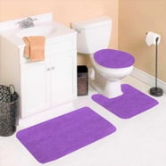 PUDMAD Gold and Purple Leaves 3 Piece Bathroom Rugs Set Bath Rug Contour Mat and Toilet Lid ...