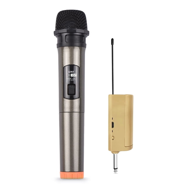 Micrófono Micrófono inalámbrico de mano VHF Micrófono dinámico con mini receptor portátil Enchufe de 6,35 mm Compatible con altavoz Sistema de karaoke Sistema de cine en casa Amplificador Mezclador de Tomshoo Micrófono