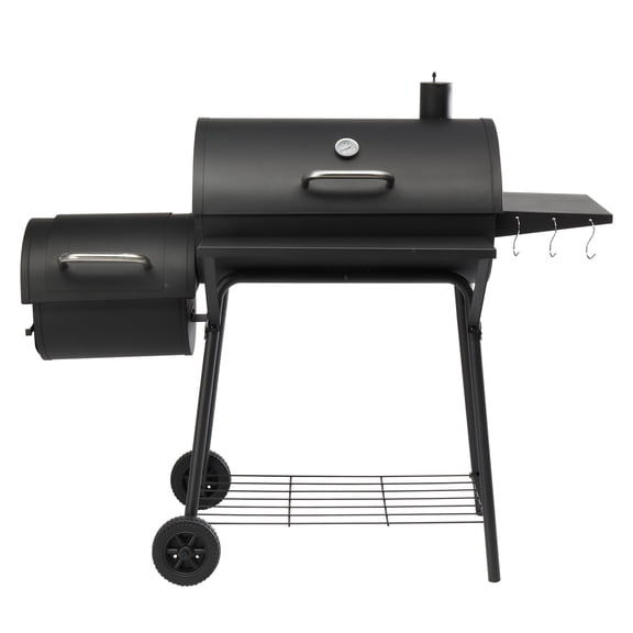 ARGUST 557 Sq. In. Barrel Charcoal Grill with Offset Smoker & Warming Rack, Adjustable Charcoal Pan & Lid Thermometer, Outdoor BBQ Grill for Backyard Patio Parties, Black