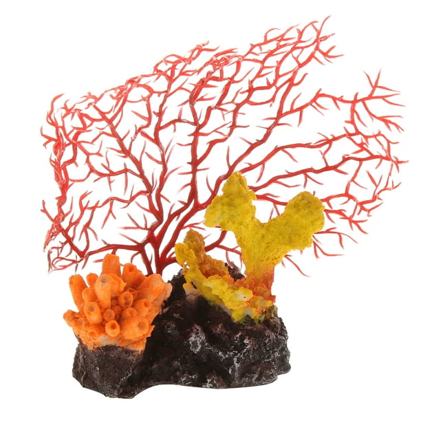 Unique Bargains 1 Pcs Colorful Coral Reef Decor Mini Faux Coral Decor for  Aquarium Decorations Red 12.5x13cm