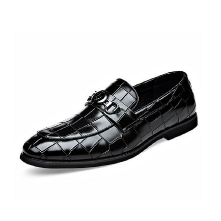 Mens Leather Dress Shoes Casual Comfort Loafers Fashion Classic Business Shoes Non-slip Breathable Driving Shoes Black 9 US