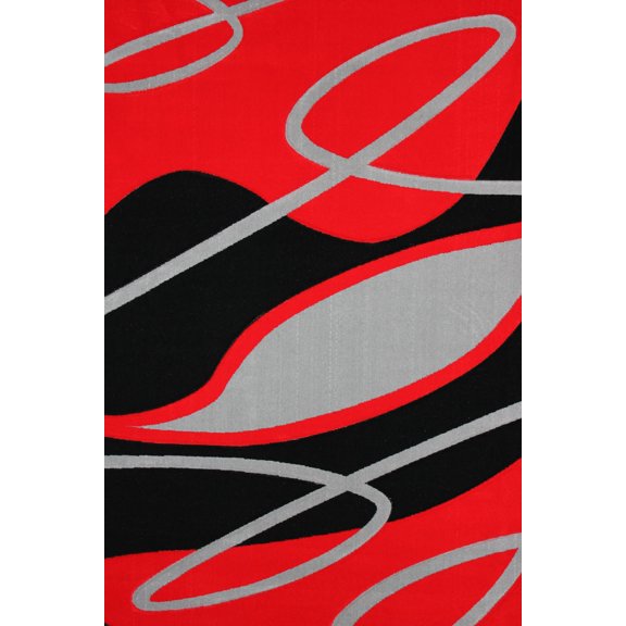 Soft Cozy Red 3D Look Lines Design 2'8" x 7'5" Area Rug/ Carpet by Makymo