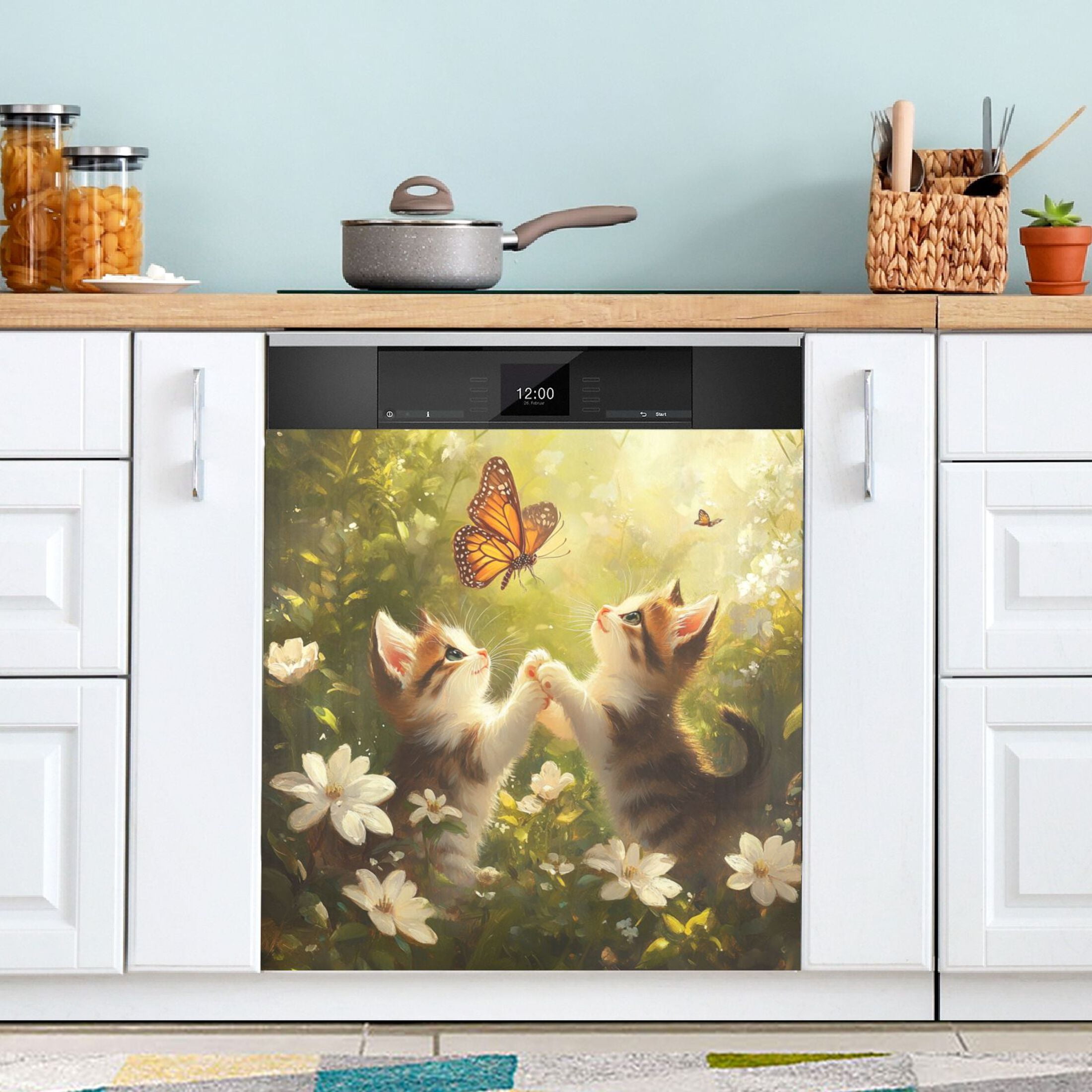 Dishwasher Magnetic Sticker 23x26 Inch Refrigerator Magnetic Sticker Washing Machine Magnetic Sticker Kitchen Panel Magnetic Sticker Home Decor Cute Cats and Butterflies