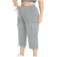 thumbnail image 4 of MIUOWANP Women's Cropped Pants Wide Leg Plus Size Drawstring Elastic Waist Solid Color Durable Cargo Pants Size XXXL(14)Gray, 4 of 9