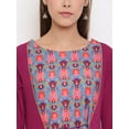 thumbnail image 6 of Janasya Indian Magenta Poly Crepe Digital Print A-line 3\4 Sleeves Round Neck Calf Length Kurta for Women, 6 of 6