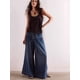 thumbnail image 5 of Pantalones Vaqueros Holgados de Pierna para Mujer, con Cintura Media, Acampanados, con Cordón y Botones Plisados con Volantes. Azul Profundo S, 5 of 8