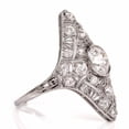 thumbnail image 2 of Navette Diamond Ring, Vintage Art Deco Diamond Engagement Ring, Bezel Set Diamond Wedding Anniversary Ring, Milgrain Shank Ring, 14K White Gold Plated, 2.5 Ct Simulated Diamond, 2 of 4