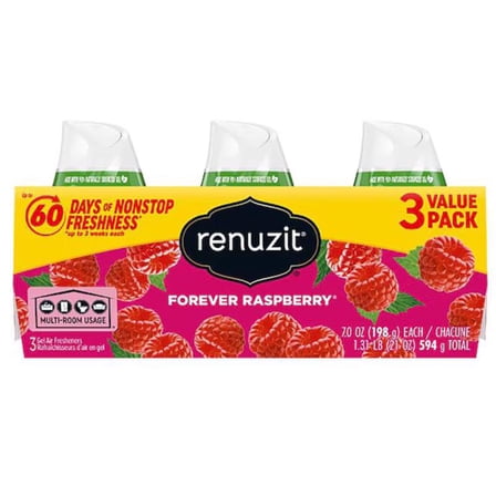 Renuzit Forever Raspberry Scent Air Freshener 21 oz Gel 3 pk