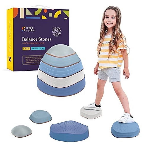 Special Supplies Stepping Stones for Kids – Promote Balance and Coordination with Indoor and Outdoor Play, Sensory Toys Stackable, Non-Slip Edging 5 Pack (Ocean)