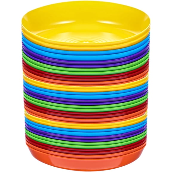 36 Pack Plastic Plates, 7 Inch Unbreakable Dinner Plates Set BPA Free Reusable Small Snack Salad Plate for BBQ, Travel, Events, Dishwasher Safe, 6 Colors