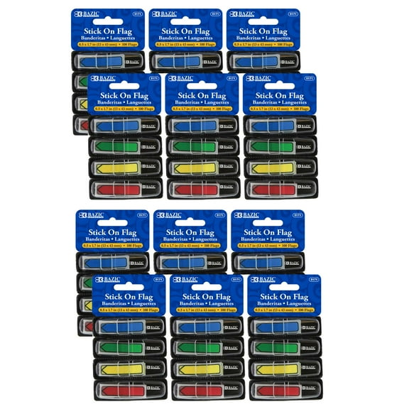 BAZIC Products Neon Primary Color Printed Arrow Flags with Dispenser, 100 Per Pack, 12 Packs