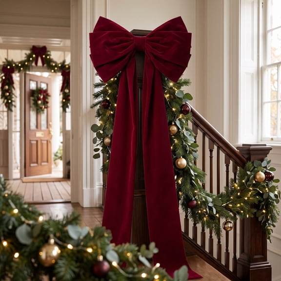 Oversized Christmas Bow Tree Topper 79 Inch Fabric Ribbon Decoration For Wreaths Gift Wrapping Wedding Arch Party Holiday Decor With Hanging Loop For Indoor Outdoor Christmas Display